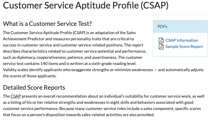 Customer Service Aptitude Profile