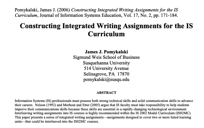 Sample writing activities in technical courses